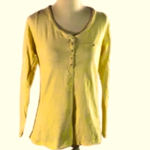 SOFT SURROUNDINGS Henley Loose V Neck Button Tunic Blouse Yellow Womens Large - Picture 4 of 14